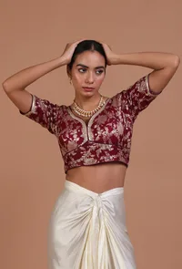 Maroon Color Raw Silk Embroidered Blouse image 4