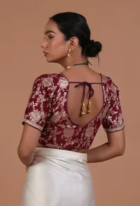 Maroon Color Raw Silk Embroidered Blouse image 6
