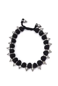 Set of 2: Black with Silver Beads Tribal Anklet image 2