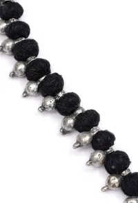 Set of 2: Black with Silver Beads Tribal Anklet image 4