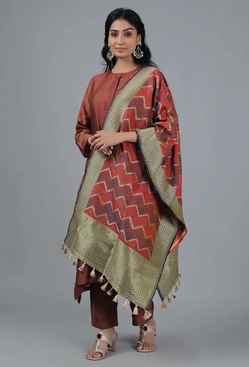 Rust Bandhani Brocade Dupatta