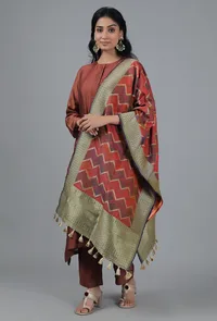 Rust Bandhani Brocade Dupatta image 1