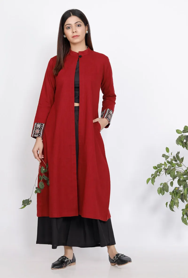 Marron A-line Slub Cape