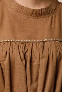 Khaki Cotton Slub Gathered Top image 5