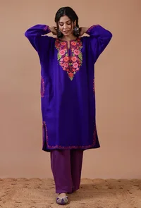 Blue Woolen Ari Embroidered Phiran- Free Size image 1