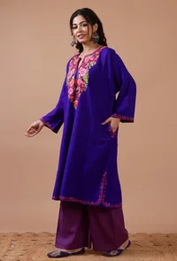 Blue Woolen Ari Embroidered Phiran- Free Size image 2