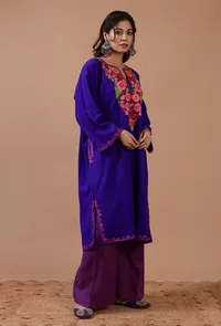 Blue Woolen Ari Embroidered Phiran- Free Size image 3