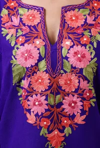 Blue Woolen Ari Embroidered Phiran- Free Size image 5