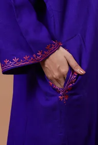 Blue Woolen Ari Embroidered Phiran- Free Size image 6