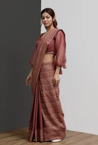 Plum Hand-Block Printed Saree image 1