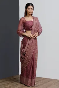 Plum Hand-Block Printed Saree image 2