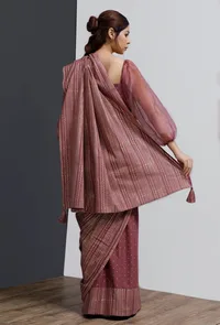 Plum Hand-Block Printed Saree image 3