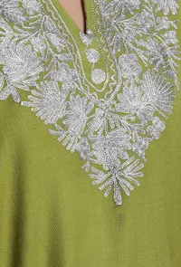 Avocado Green Aari Embroidered Kashmiri Phiran-Free Size image 5