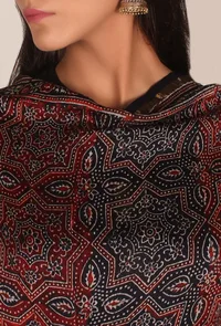 Red And Black Chanderi Dupatta with Ajrakh Print image 2