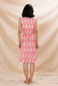 Rose Pink Cotton Pintuck Flared Sleeveless Shirt Ikkat Dress image 5