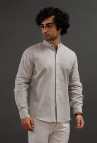 Grey Cotton Slim Fit Shirt image 2