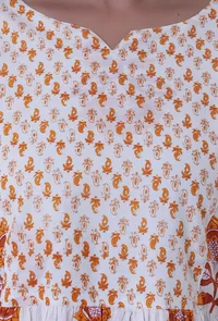 White & Multicolor Cotton Block Printed Kurta image 5