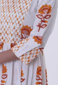 White & Multicolor Cotton Block Printed Kurta image 6
