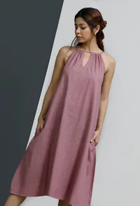 Onion Pink Front Neck Gathered Midi Dress image 1
