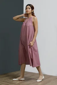 Onion Pink Front Neck Gathered Midi Dress image 2