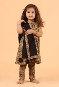 Set Of 3: Ruhi Khaki Multi Ajrakh Print Cotton Kurta, Churidar & Dupatta image 1