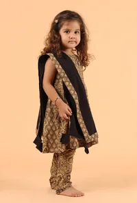 Set Of 3: Ruhi Khaki Multi Ajrakh Print Cotton Kurta, Churidar & Dupatta image 2