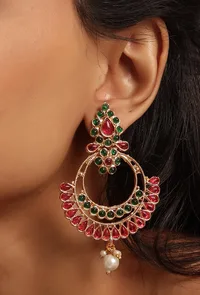 Antique Finish Kemp Jewellery Set Featuring Big Chandbali Earrings image 2