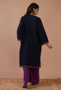 Navy Blue Woolen Ari Embroidered Phiran- Free Size image 4