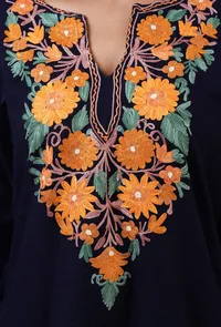 Navy Blue Woolen Ari Embroidered Phiran- Free Size image 5