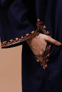 Navy Blue Woolen Ari Embroidered Phiran- Free Size image 6