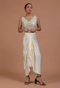 Mint Green Color Raw Silk Mirror Work Blouse image 2