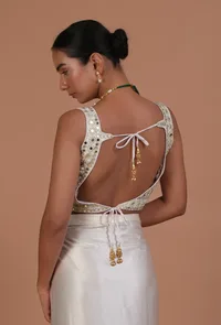 Mint Green Color Raw Silk Mirror Work Blouse image 4