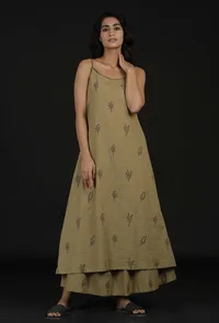 Set of 2: Okra Beige Handblock Slip and Skirt image 1
