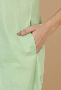 Light Green Solid Cotton Kurta with Button Detailing image 6