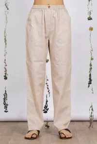 Beige Straight Cotton Khadi Pants image 1
