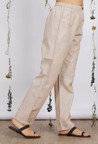 Beige Straight Cotton Khadi Pants image 2