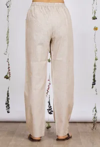 Beige Straight Cotton Khadi Pants image 4