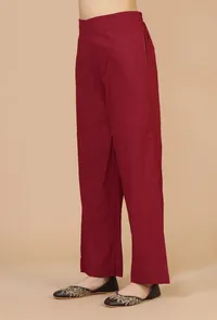 Solid Red Cotton Straight Pant image 3