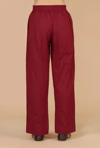 Solid Red Cotton Straight Pant image 4