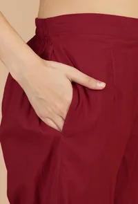 Solid Red Cotton Straight Pant image 5