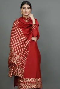 Maroon Gold Foil Printed Chanderi Dupatta image 1