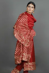 Maroon Gold Foil Printed Chanderi Dupatta image 2
