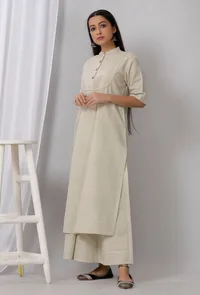 Sea Green Cotton Khadi Kurta image 1