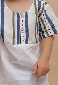 Set of 2: Off-White Multi Color Striped t Shirt and Blue Short image 4