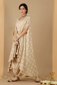 Beige Bandhani Asymmetrical Cape image 1