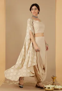 Beige Bandhani Asymmetrical Cape image 3