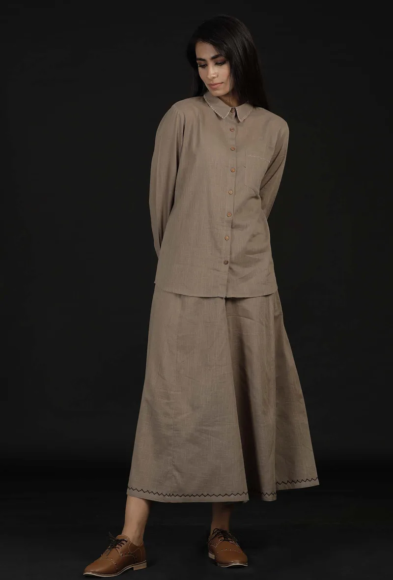 Set of 2 : Cream Cotton Shirt and Cotton Pallazo