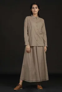 Set of 2 : Cream Cotton Shirt and Cotton Pallazo image 2