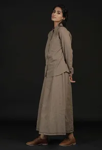 Set of 2 : Cream Cotton Shirt and Cotton Pallazo image 3