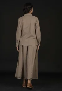 Set of 2 : Cream Cotton Shirt and Cotton Pallazo image 4